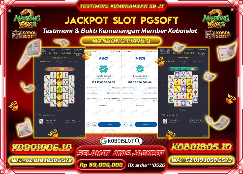 BUKTI KEMENANGAN ardia***8526 SLOT GACOR MAHJONG WAYS 2 Rp59.000.000,- LUNAS